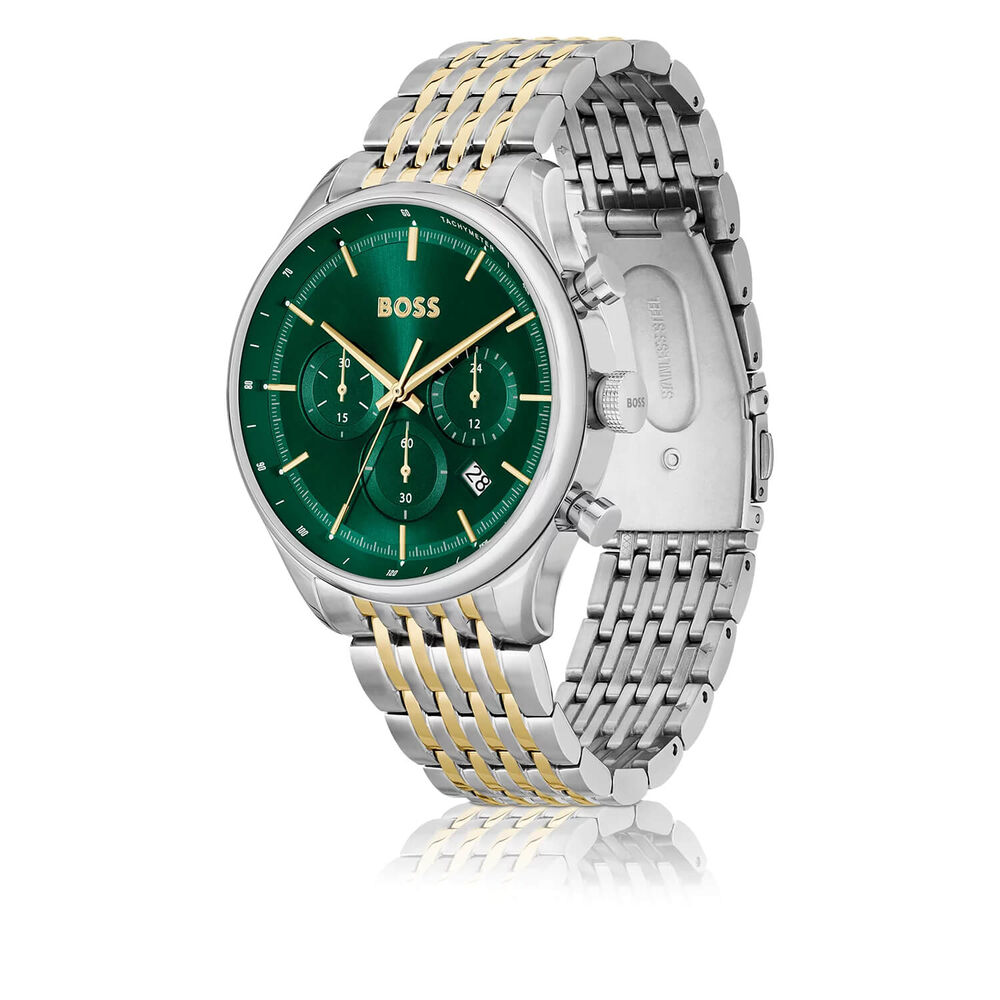 BOSS Gregor 45mm Green Dial Chronograph Two Toned Bracelet Watch image number 1