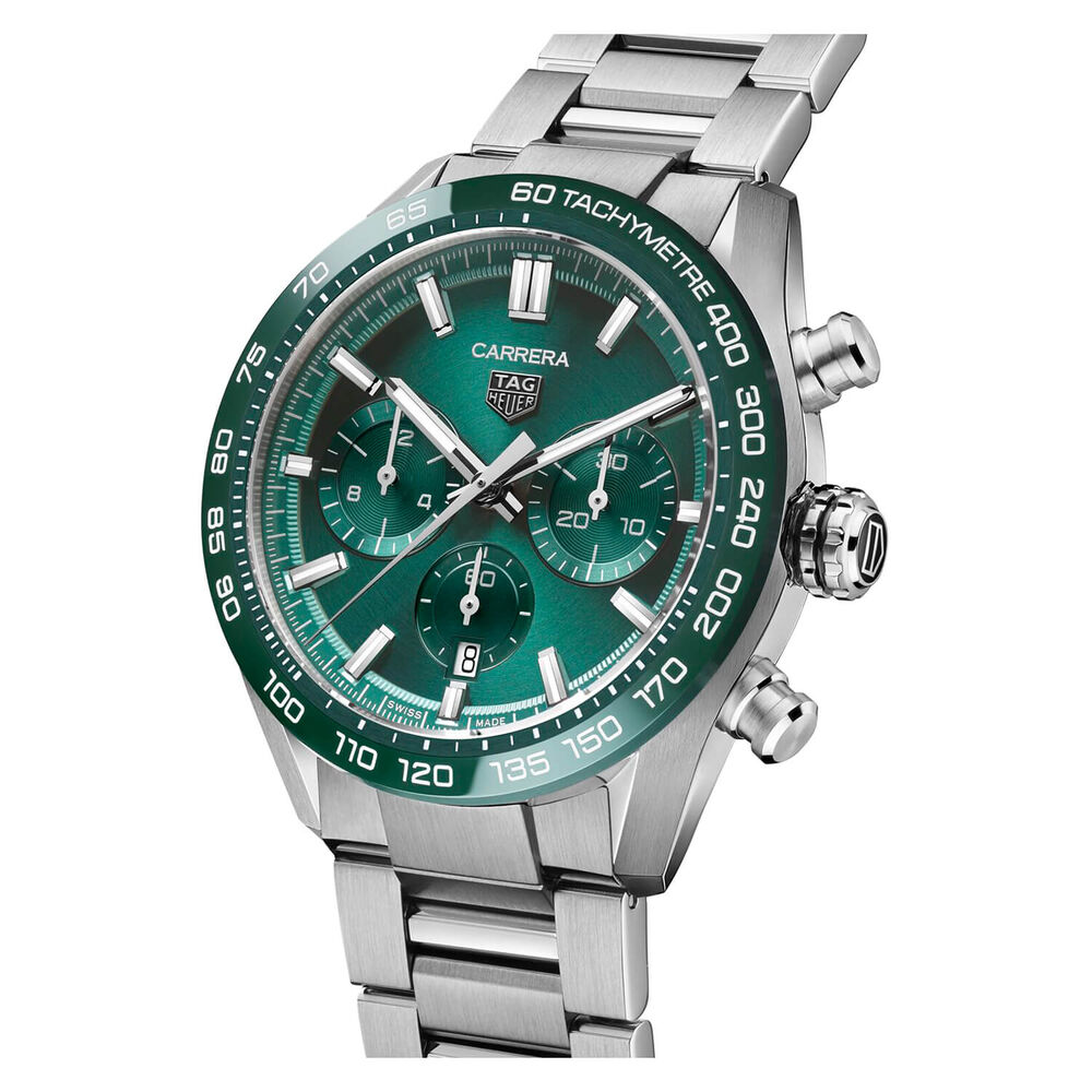 TAG Heuer Carrera Chronograph 44mm Green Dial & Bezel Stainless Steel Bracelet Watch image number 1