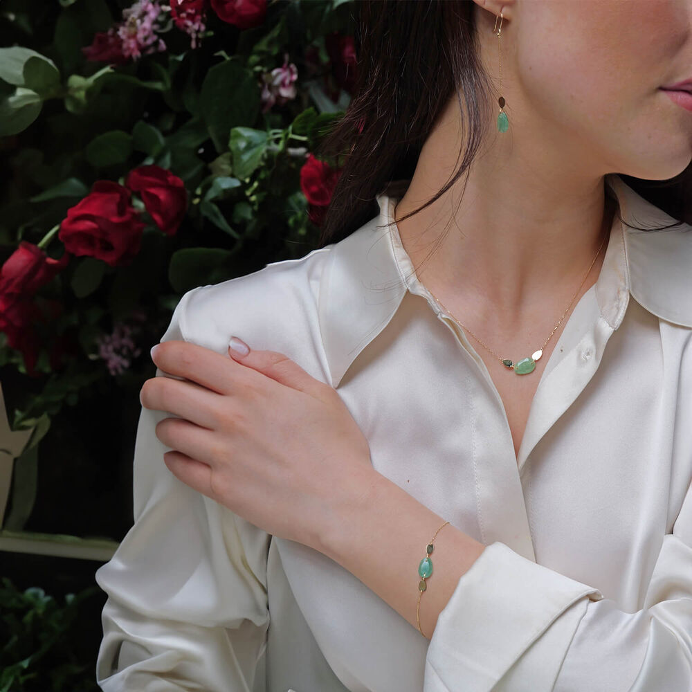 9ct Yellow Gold Polished Disc & Aventurine Verde Green Pebble Necklet image number 3