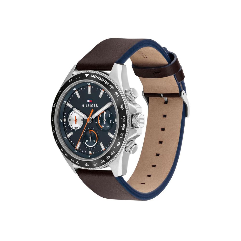 Tommy Hilfiger Clark 44mm Grey Dial Brown Leather Strap Watch