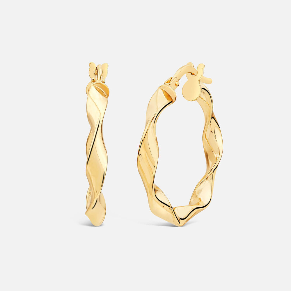 9ct Yellow Gold Twist 20mm Hoop Earrings