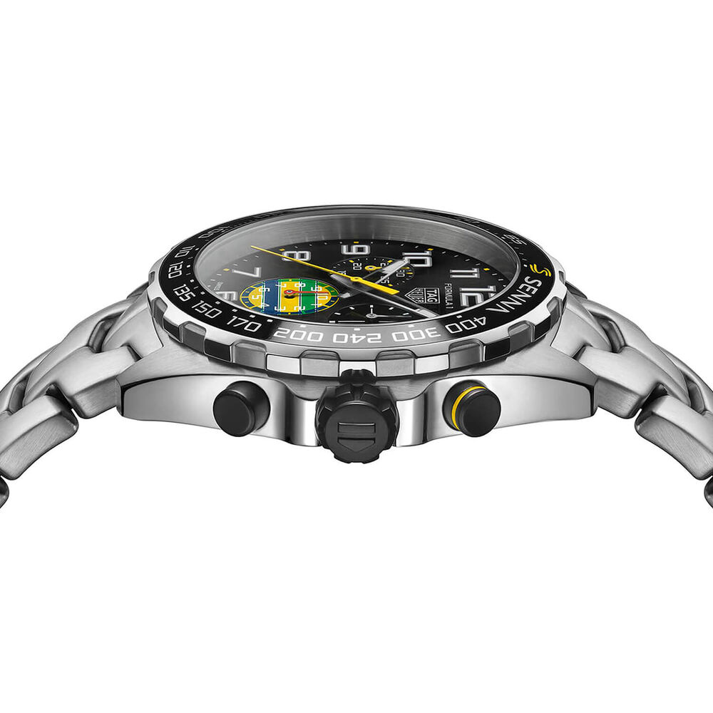 TAG Heuer Formula 1 Chronograph x Senna 43mm Black Dial Steel Bracelet Watch image number 3