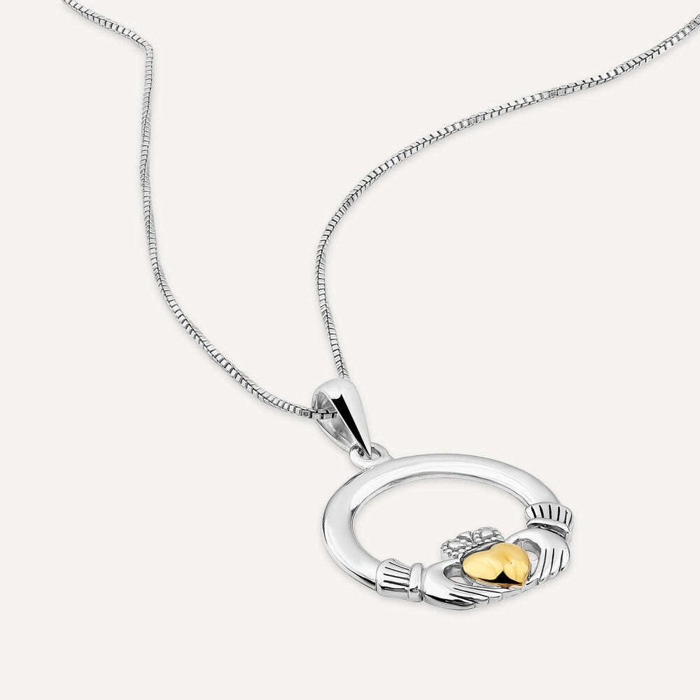 Silver Claddagh 10ct Yellow Gold Heart Pendant image number 3