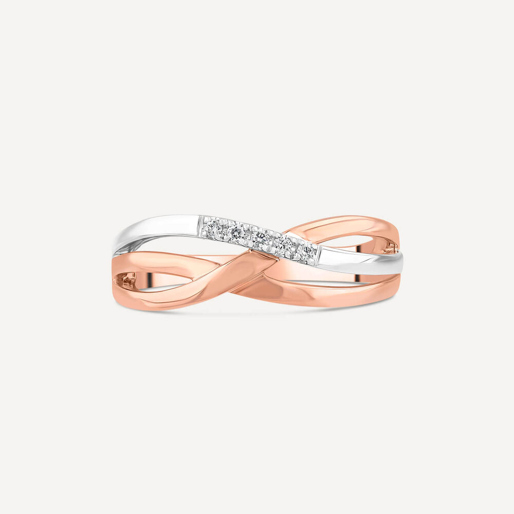 9ct White & Rose Gold 0.03ct Diamond Set 3 Strand Crossover Celebration Ring image number 1