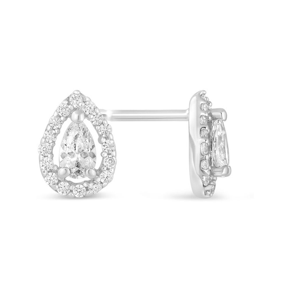 Sterling Silver Pear Cubic Zirconia Halo Cluster Stud Earrings image number 1
