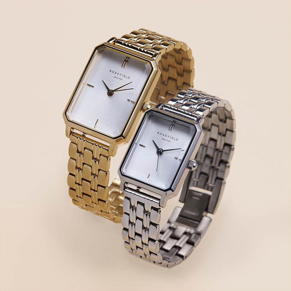 Rosefield Octagon Gold 23x29mm White Dial 23k Gold Plated Steel Bracelet Watch image number 5