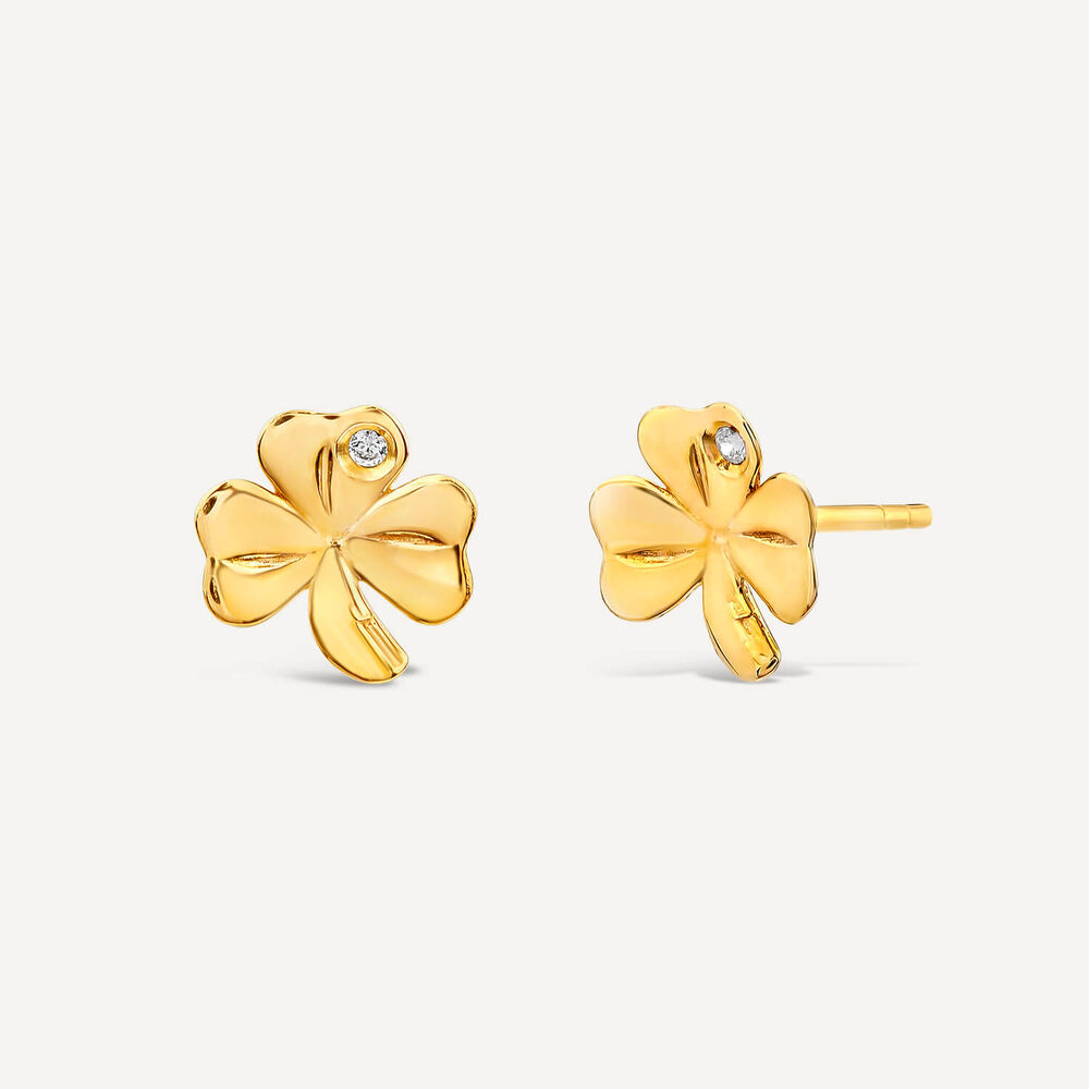 9ct Yellow Gold Cubic Zirconia Shamrock Earrings