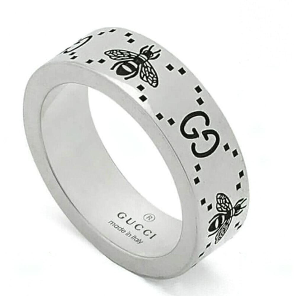 Gucci Signature Silver Bee Motif 6mm Ring (UK Size P)