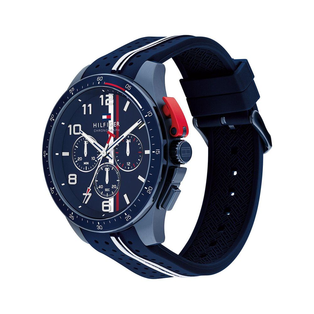 Tommy Hilfiger 46mm Blue Chronograph Dial Rubber Strap Watch image number 1