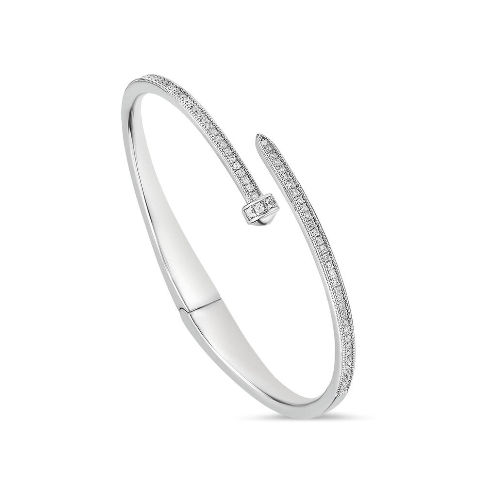 Sterling Silver Cubic Zirconia Open Nail Bangle