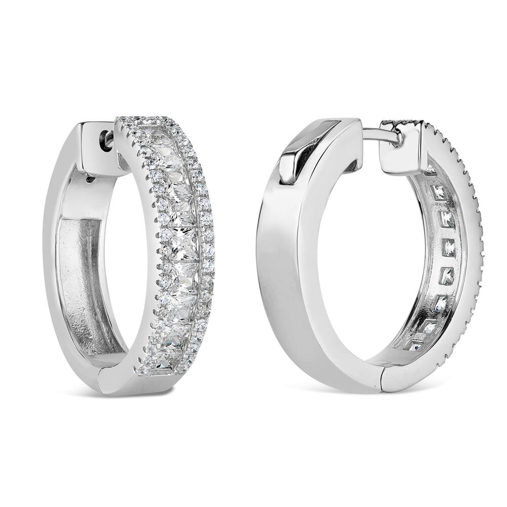 Sterling Silver 3 Row Cubic Zirconia Dipped Centre Hoops image number 2