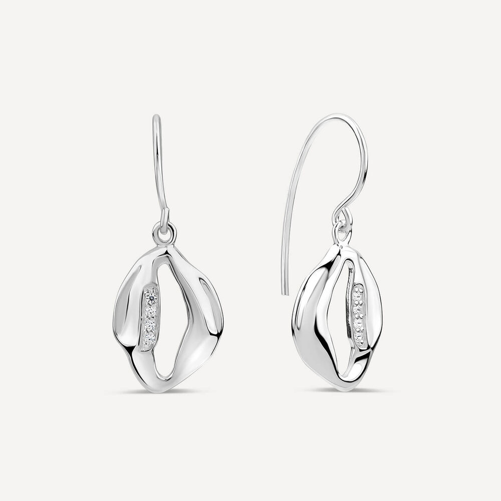 Sterling Silver Cubic Zirconia Set Open Shape Hook Drop Earrings image number 1
