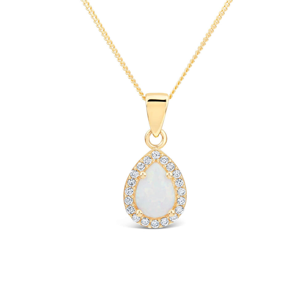 9ct Yellow Gold Opal & Cubic Zirconia Teardrop Pendant image number 0