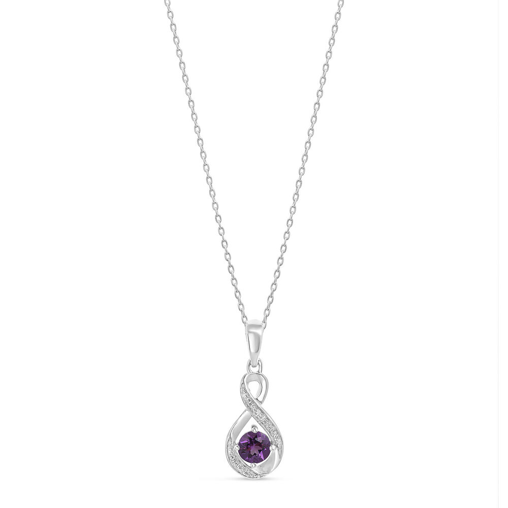 Sterling Silver and Cubic Zirconia February Birthstone Pendant (Chain Included)