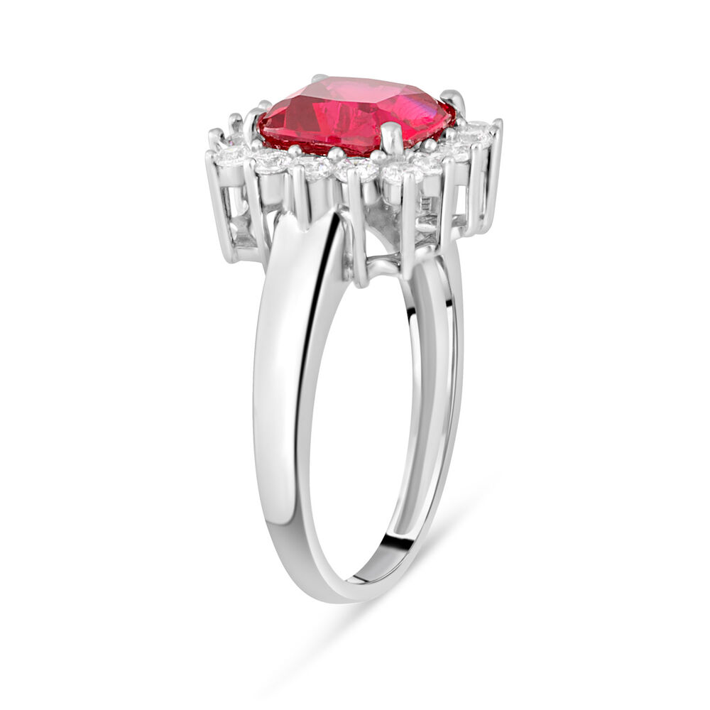9ct White Gold Cushion Created Ruby And Cubic Zirconia Ring image number 4