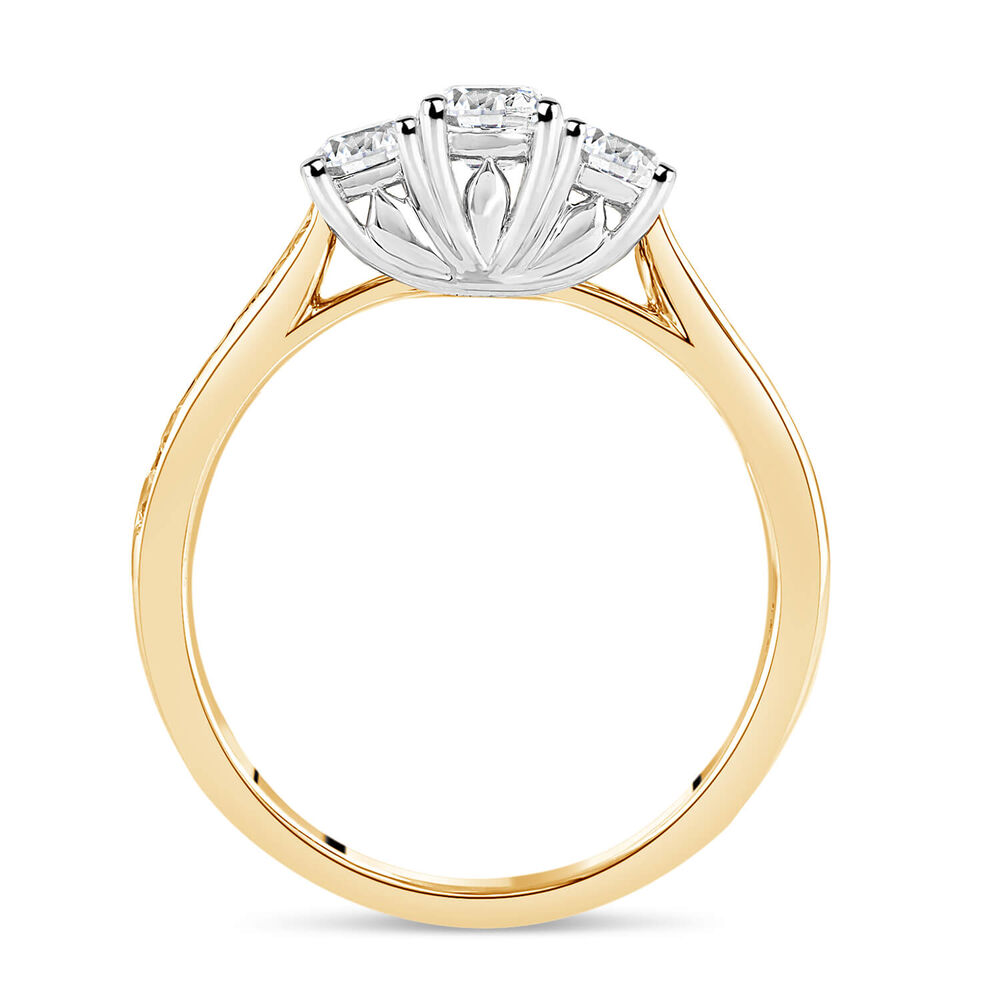 18ct Yellow Gold Tulip Setting Three Stone 1 Carat Diamond Ring