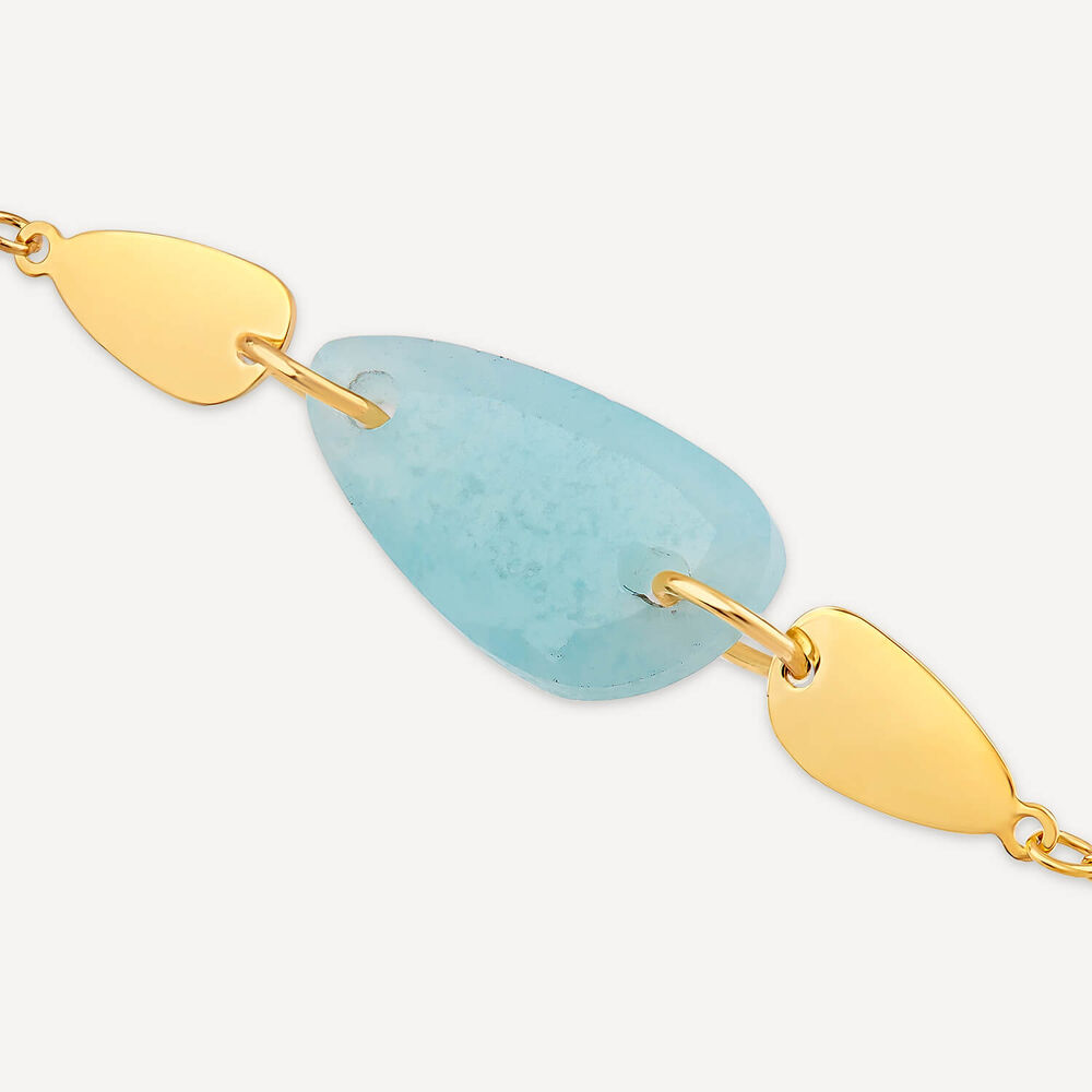 9ct Yellow Gold Polished Disc & Amazonite Blue Pebble Bracelet image number 2