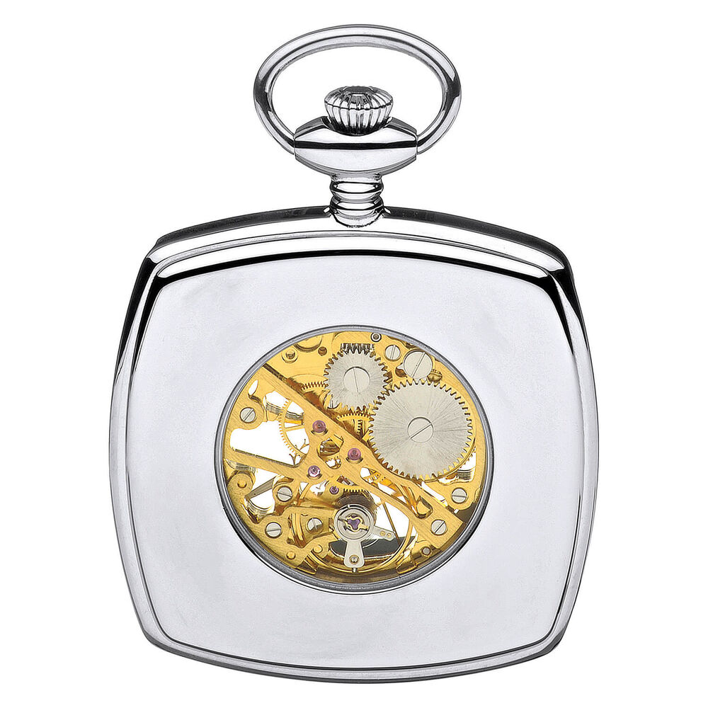 Mount Royal Champagne Skeleton Cushion Square Dial Steel Case Pocket Watch image number 2