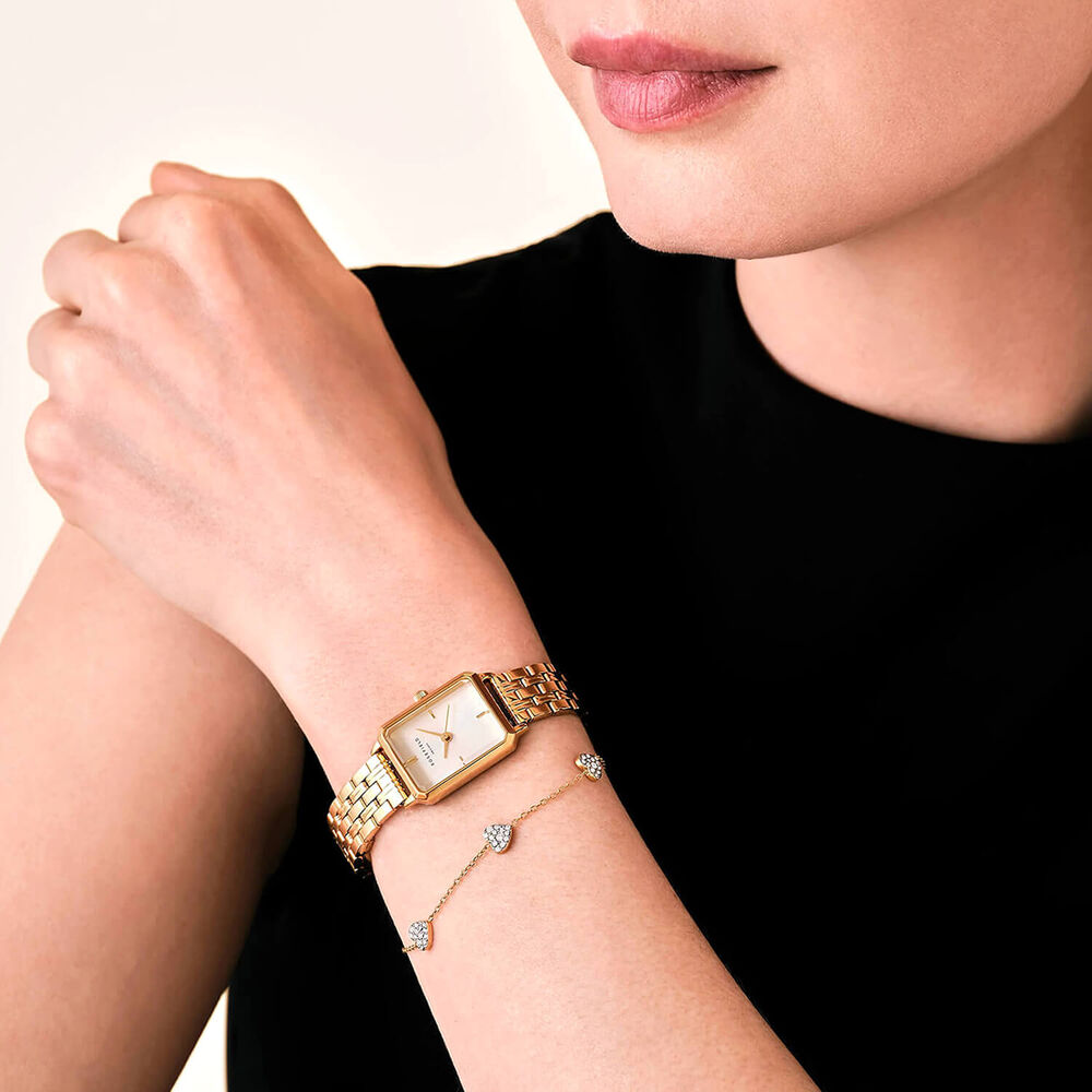 Rosefield Octagon XS 19.5x24mm White Dial Gold Tone Steel Bracelet Watch & 3 Hearts Bracelet