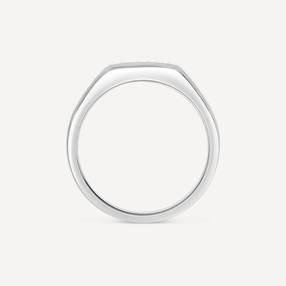 Gents Sterling Silver Two Line Square Cubic Zirconia Signet Ring image number 3