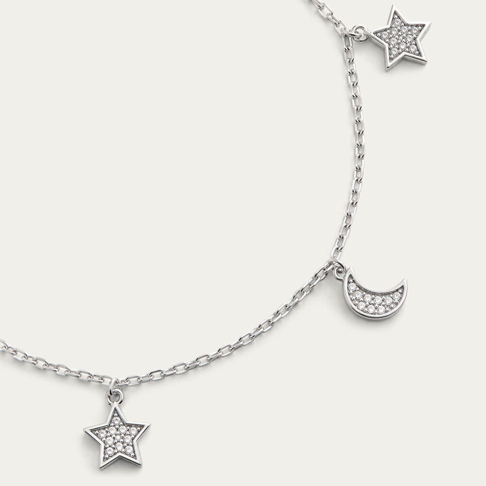 Sterling Silver Pave Cubic Zirconia Moon & Star Bracelet