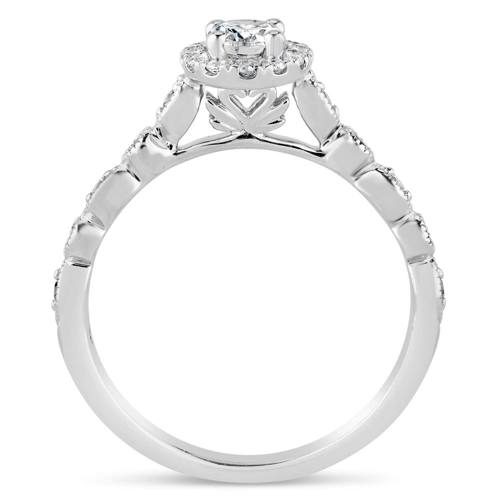 Kathy de Stafford 18ct White Gold "Freya" Vintage Oval Halo Pave Round Marquise Shoulders 0.50ct Ring image number 2