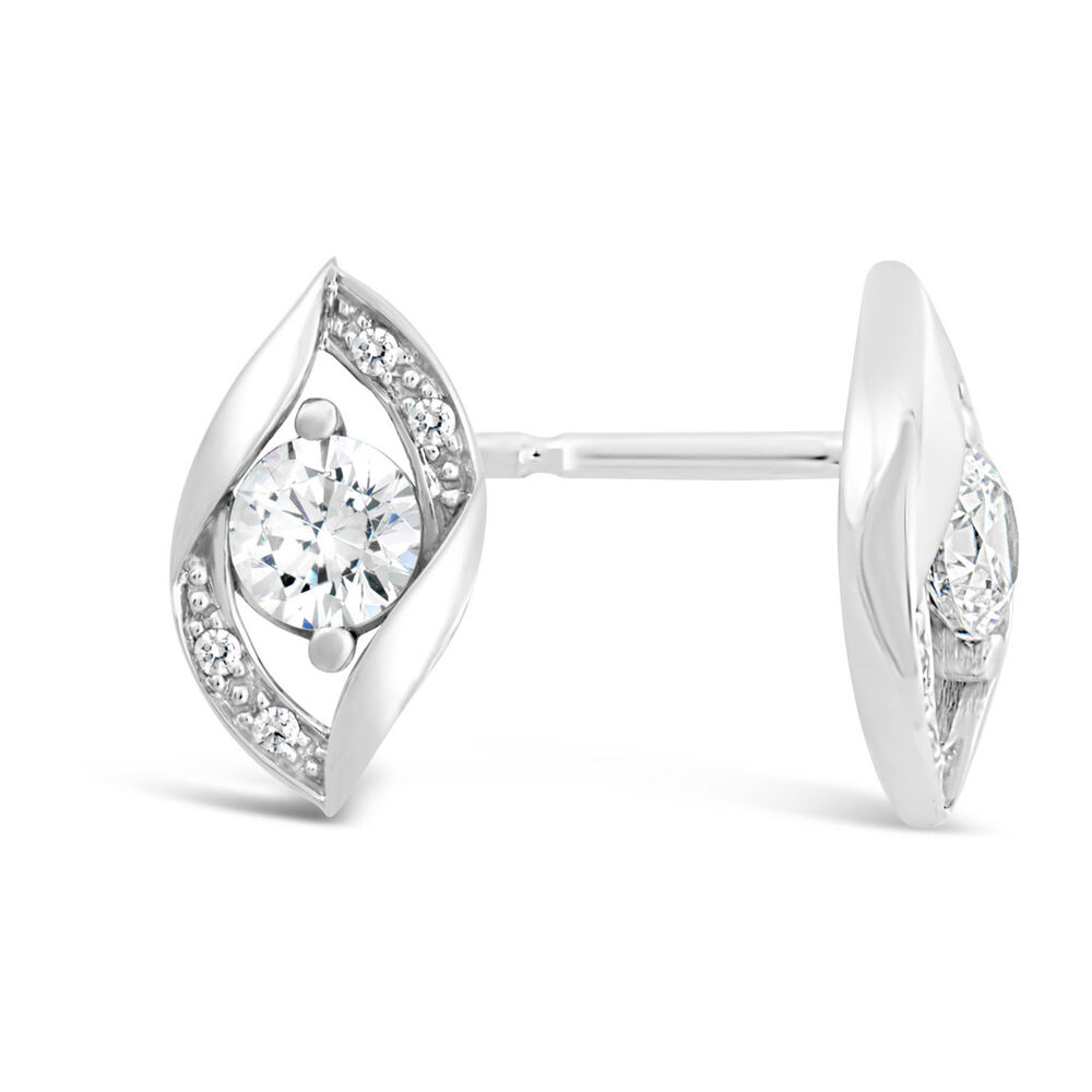 9ct White Gold Open Twist Marquise & Pavé Cubic Zirconia Earrings image number 1