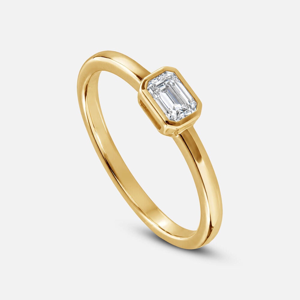 Born Contour 9ct Yellow Gold 0.25ct Emerald Lab Grown Diamond Bezel Set Ring