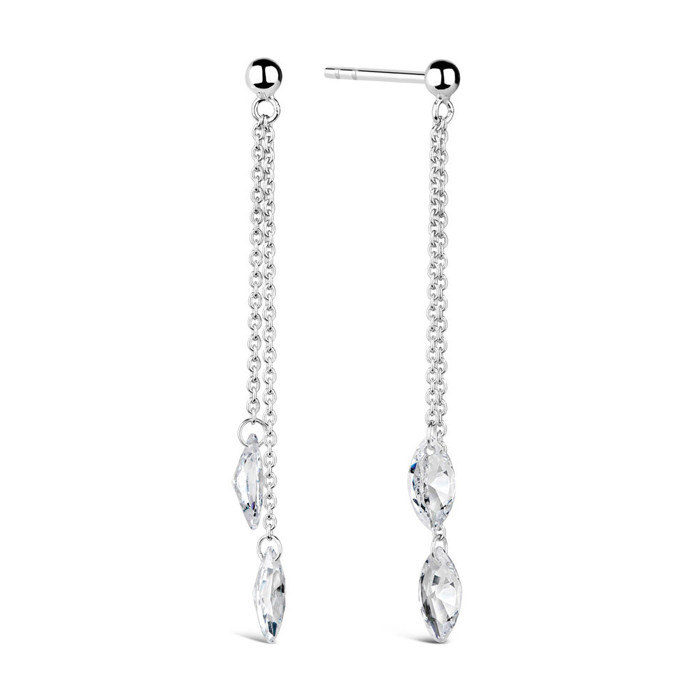 Sterling Silver Two-Strand Crystal Drop Earrings image number 4