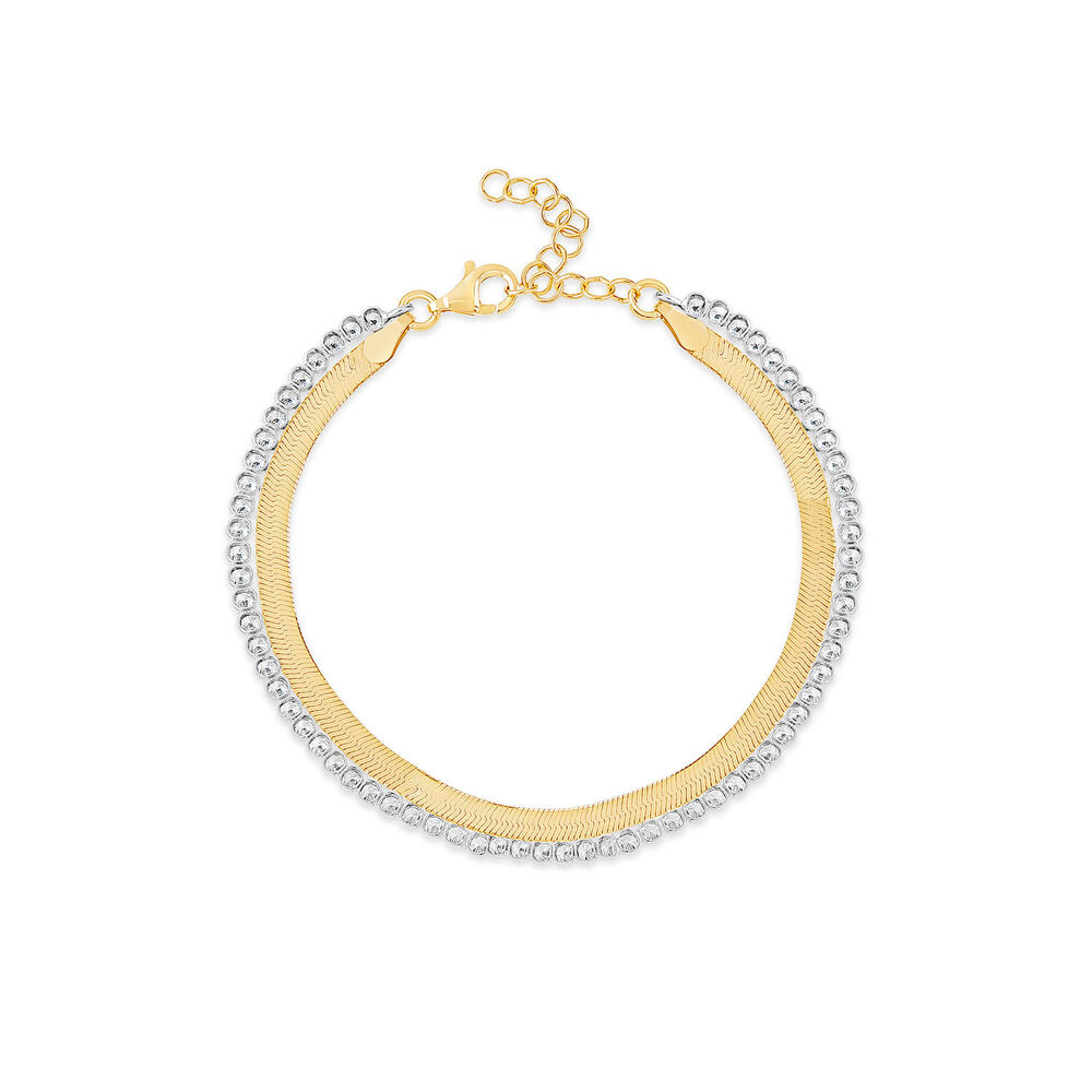Sterling Silver & Yellow Gold Plated Double Herringbone Cubic Zirconia Tennis Bracelet