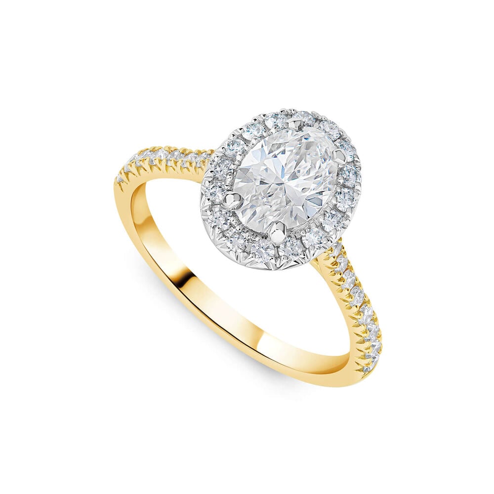 Born 18ct Yellow Gold 1.40ct Lab Grown Oval Halo & Diamond Sides Ring