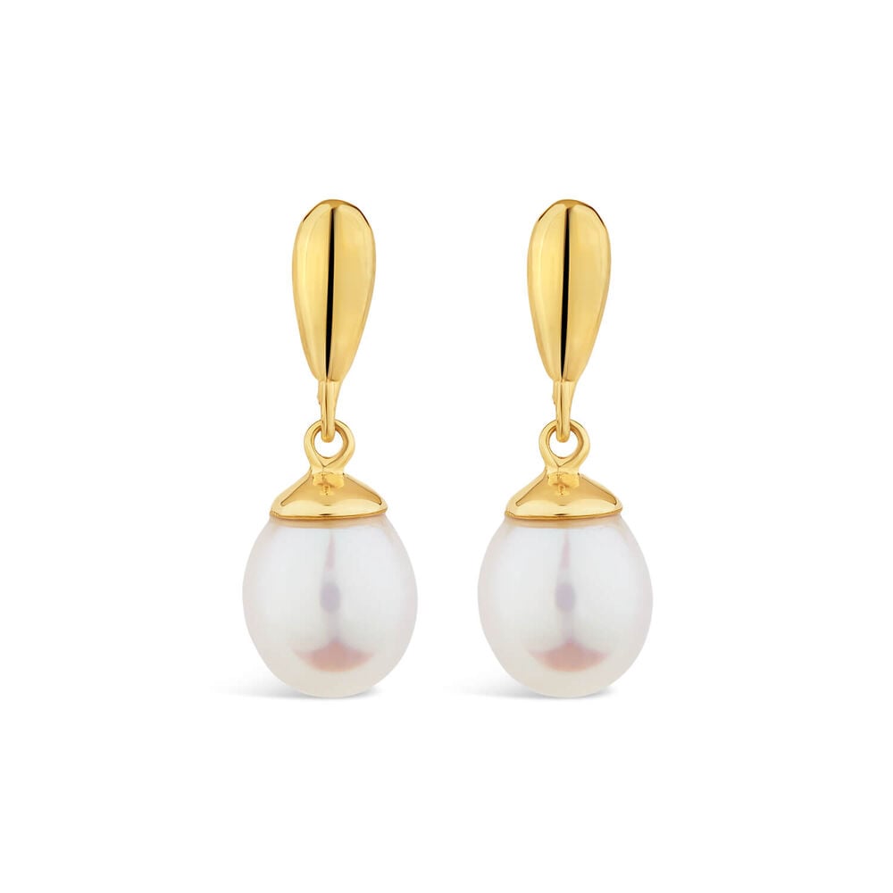 9ct Yellow Gold Polished Top Pearl Drop Earrings image number 0