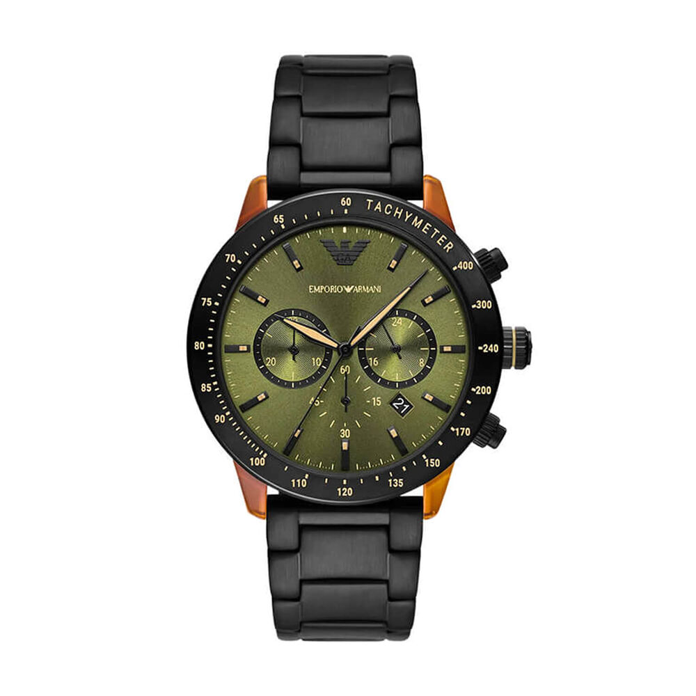 Emporio Armani 43.5mm Khaki Chrono Dial Black Steel Bracelet Watch image number 0
