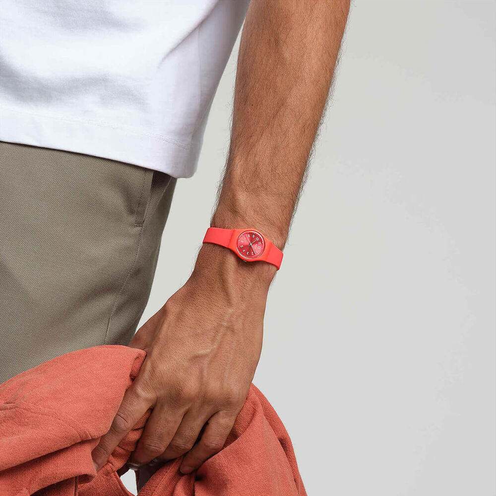 Swatch Notes Of Coral 25mm Red Dial Silicone Strap Watch image number 4
