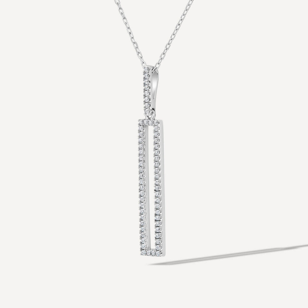 Sterling Silver Open Rectangle Cubic Zirconia Pave Set Pendant image number 1