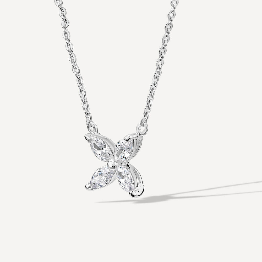 Sterling Silver Cubic Zirconia Flower Pendant Hammock Necklet image number 1