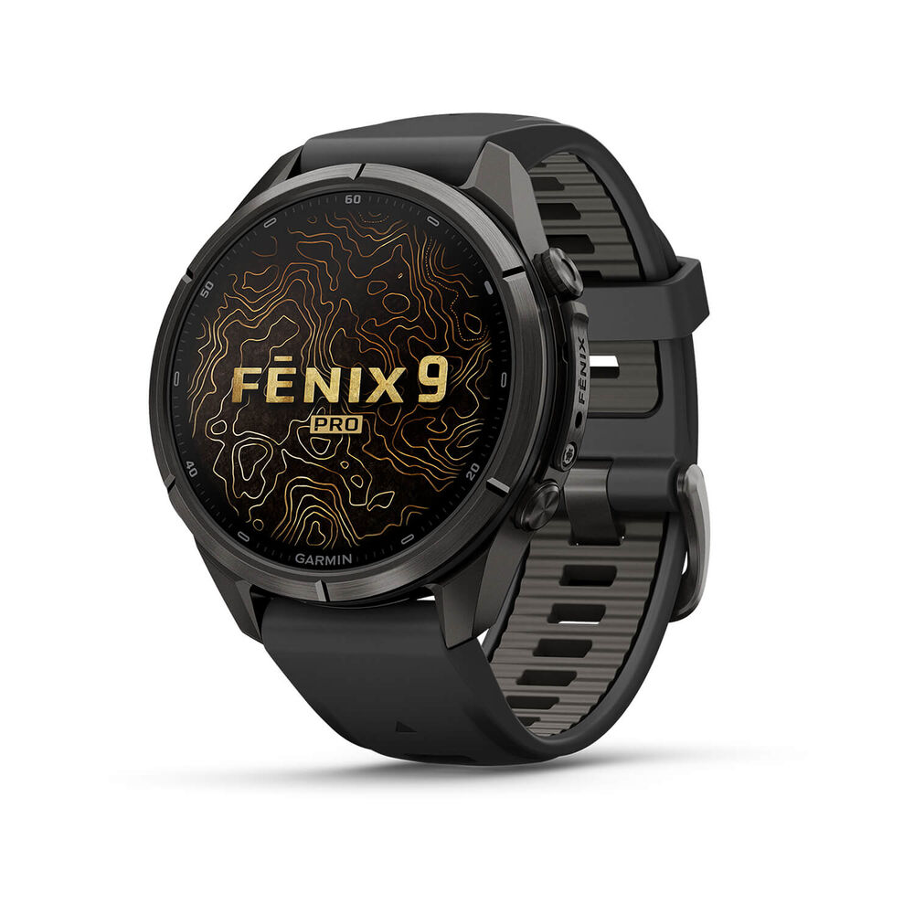 Garmin fenix 9 Pro 43mm Carbon Gray DLC Titanium Black/Pebble Grey Silicone Strap Watch