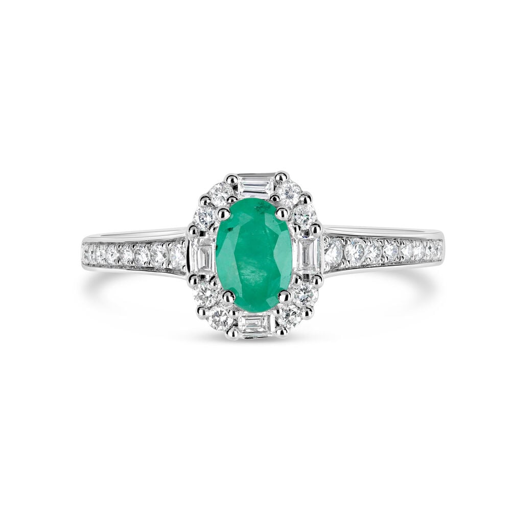 9ct White Gold 0.22ct Diamond Emerald Shoulders Ring image number 1