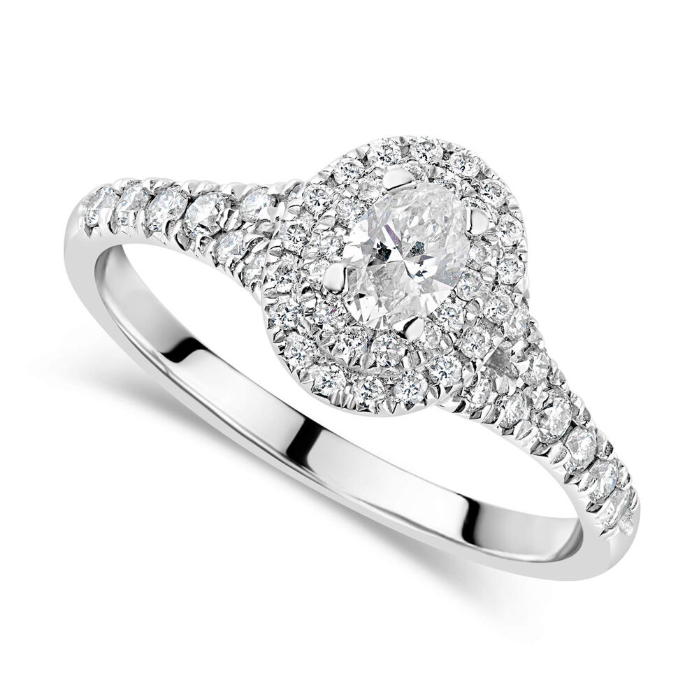 18ct White Gold 0.70 Carat Oval Diamond Double Halo Ring