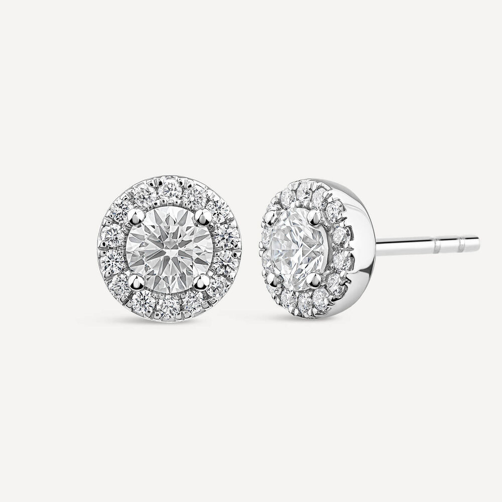 Born 9ct White Gold Lab Grown 1.06ct Diamond Halo Stud Earrings