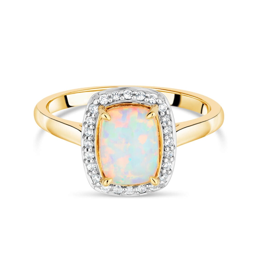 9ct Yellow Gold Rectangle Opal in Cubic Zirconia Frame Ladies Ring image number 4