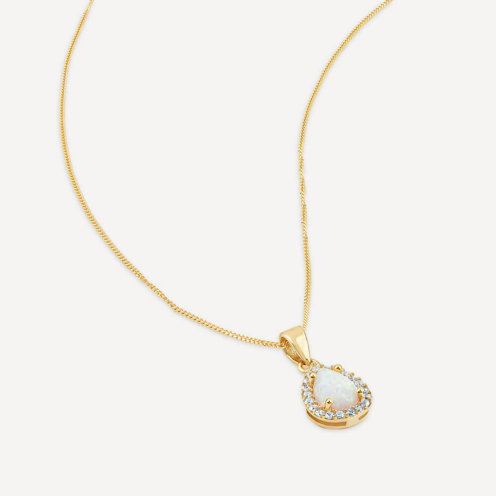 9ct Yellow Gold Opal & Cubic Zirconia Teardrop Pendant image number 3