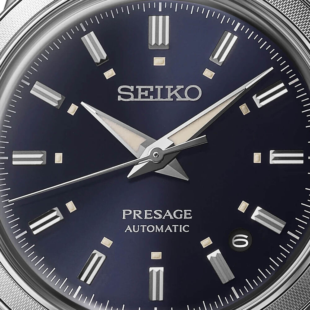 Seiko Presage Style 60's 39.5mm Navy Blue Dial Steel Bracelet Watch image number 1
