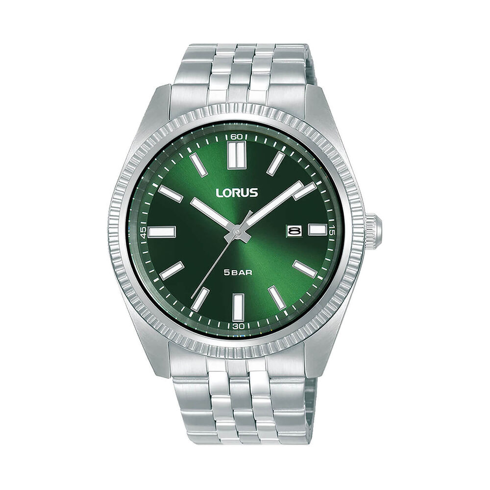 Lorus Quartz Gents 42mm Green Sunray Dial Steel Bracelet Watch image number 0
