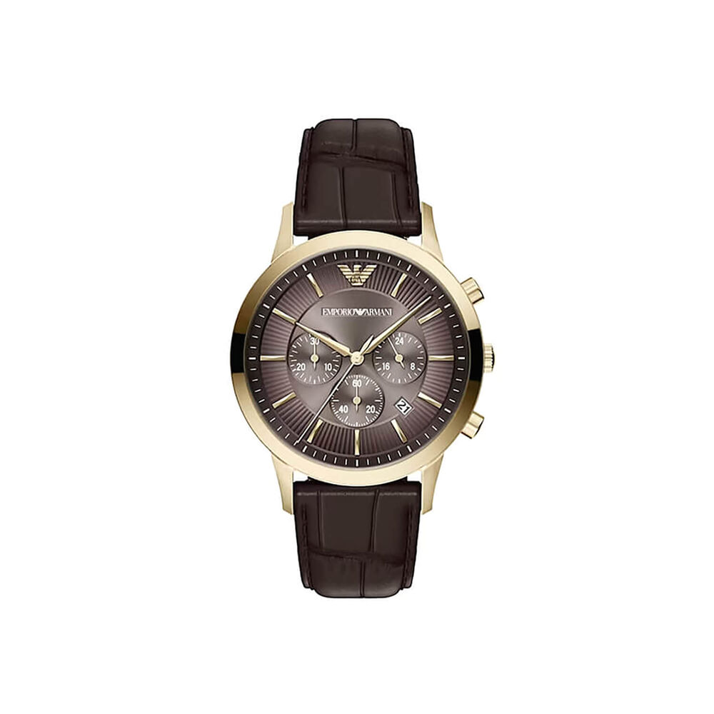 Emporio Armani Archetipo 43mm Dark Brown Dial Brown Leather Strap Chronograph Watch
