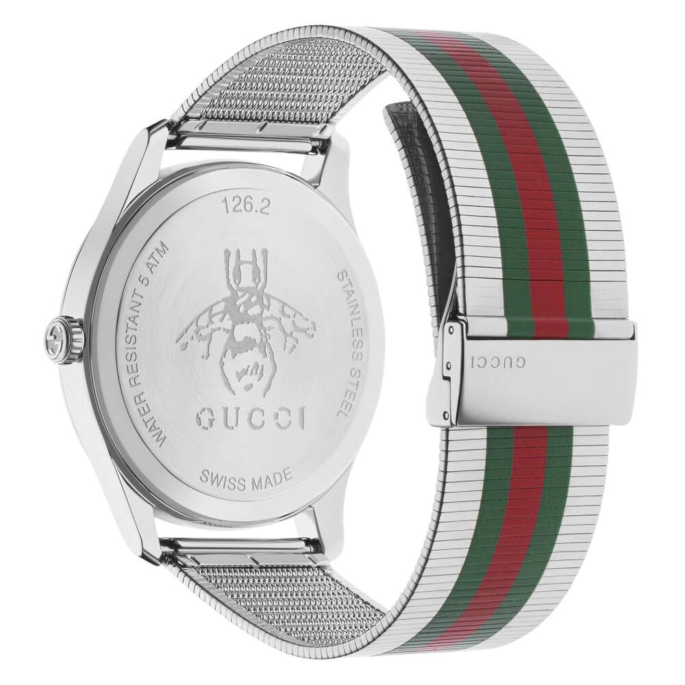 Gucci G-Timeless Red Green Mesh Dial Silver Bracelet 42mm Watch