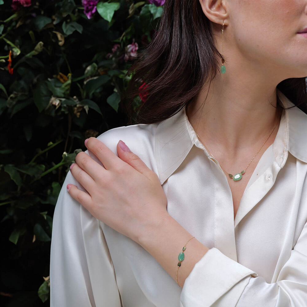 9ct Yellow Gold Polished Disc & Aventurine Verde Green Pebble Bracelet image number 4