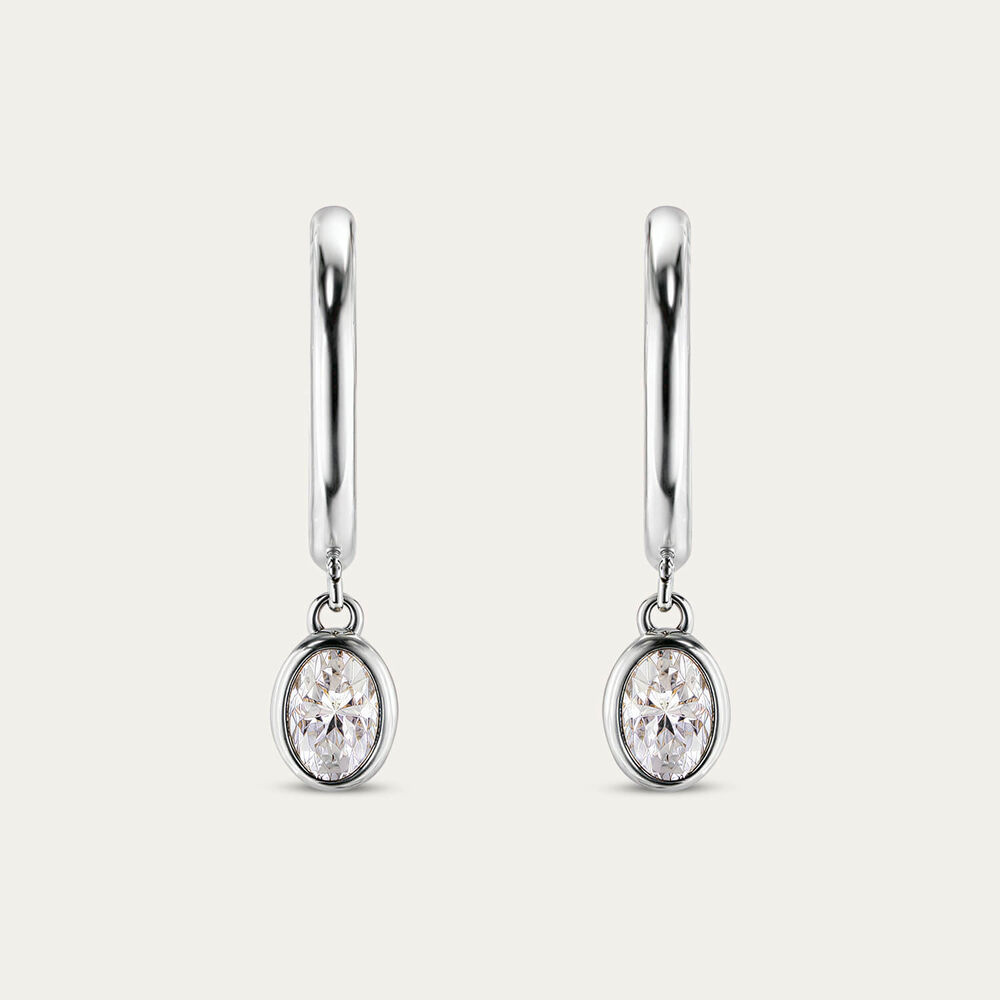 9ct White Gold 0.40ct Oval Diamond Half Hoop Drop Earrings