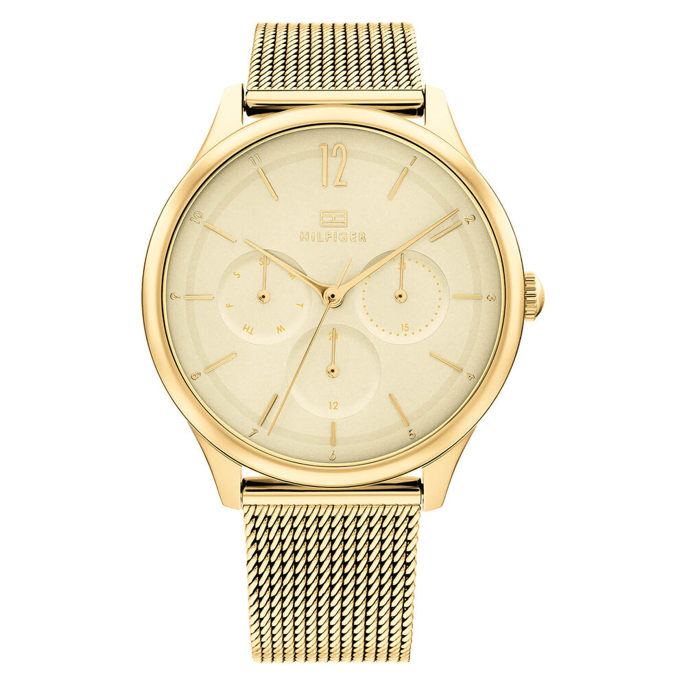 Tommy Hilfiger 38mm Quartz Gold Dial Gold IP Case Mesh Bracelet Watch