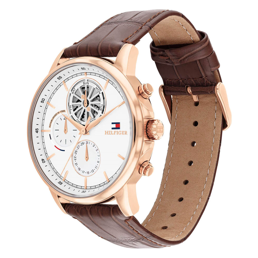 Tommy Hilfiger Chronograph 44mm White Dial Brown Leather Strap Watch image number 1